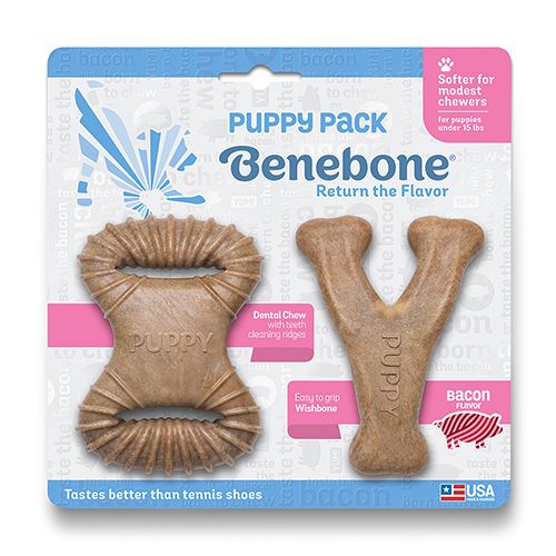 Ensemble de 2 jouets à mâcher pour chiot Bacon Benenbone