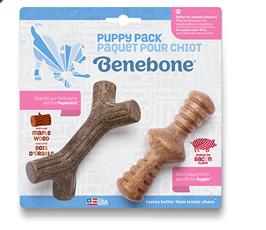 Ensemble de 2 jouets à mâcher pour chiot Bacon et Bois d'Érable Benenbone