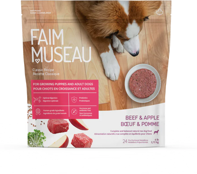 Un bol de nourriture crue  Chien devant un bol de nourriture crue Faim Museau Bœuf & Pomme